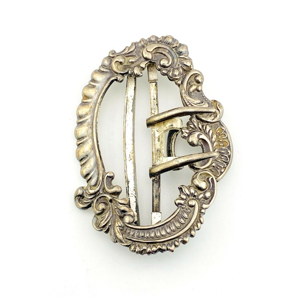 Antique Victorian Gibson Girl Belt Buckle Silver Plated Large Sash Buckle